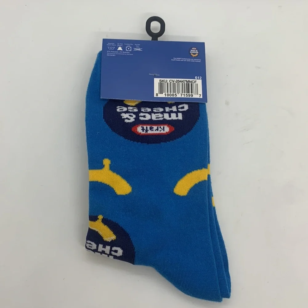 Kraft Mac & Cheese NWT Crew Socks Blue Multi One Size Fits Most Fun Theme